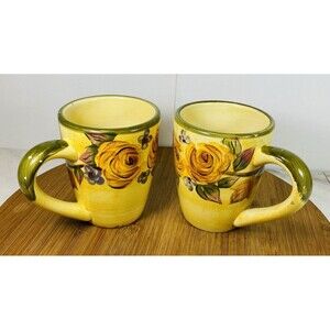 2 Tabletops Unlimited Tuscan Splendor Coffee Mugs 4.5” Hand Painted ( See Pic)